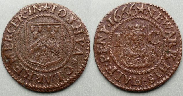 Newark, Joshua Clarke 1666 halfpenny Newark, Joshua Clarke 1666 halfpenny
